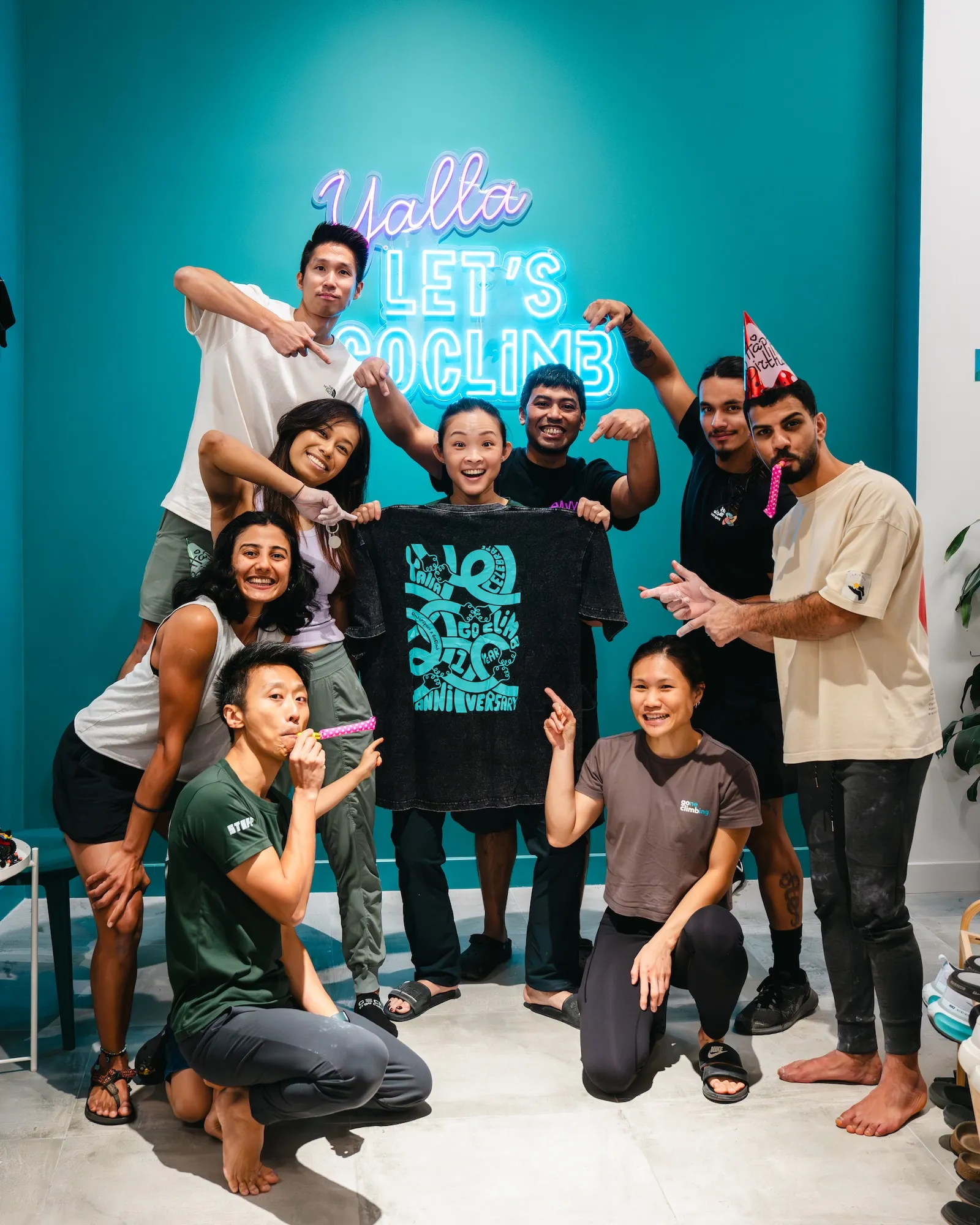 GoClimb team with anniversary t-shirt during the celebration