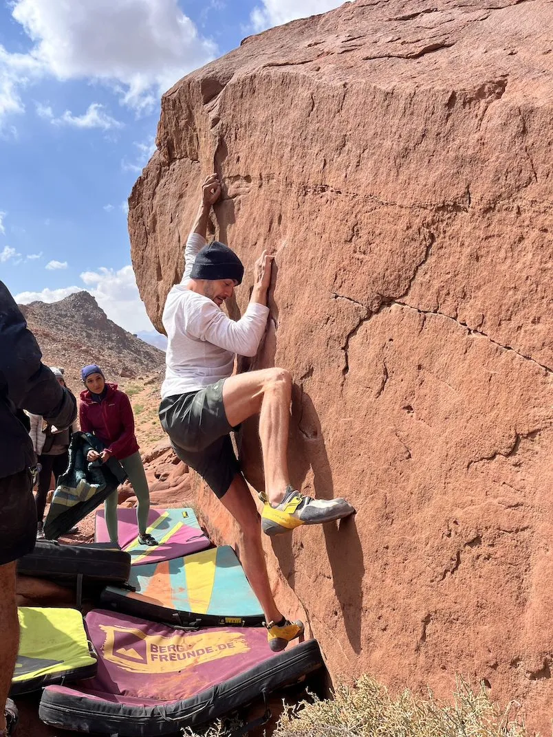 Mixed group of sport climbers and boulderers